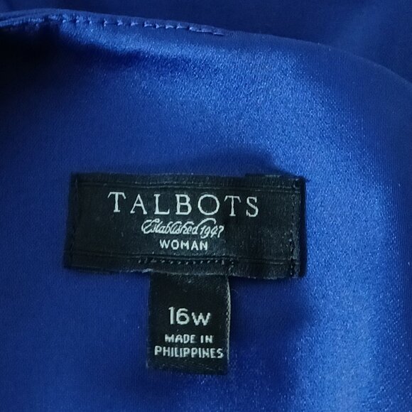 Talbots Woman Dress Plus Size 16 W Royal Blue Satin Sheath Draped Waist Formal - Picture 10 of 11